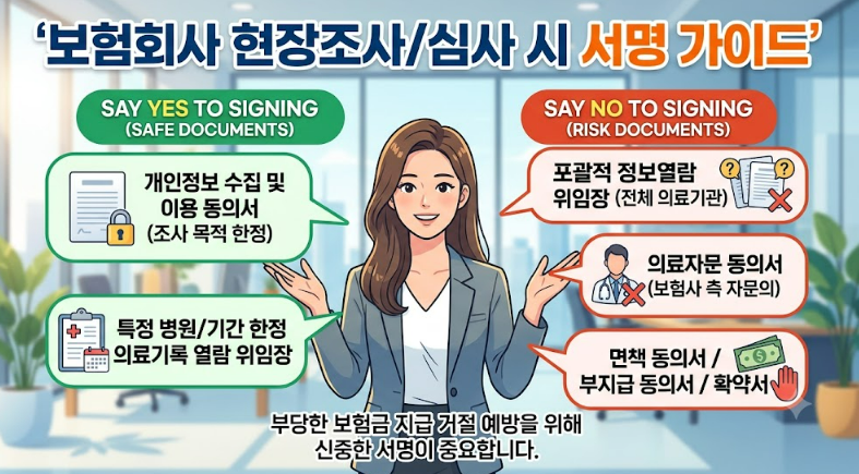 손해사정사 현장 심사/조사 올때 보험회사에 서명해야 되는 서류 하면 안 되는 서류들