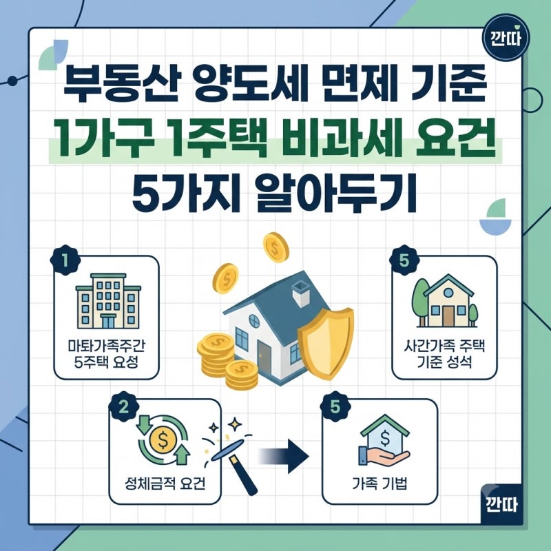 부동산 양도세 면제 기준 1가구 1주택 비과세 요건 5가지 알아두기