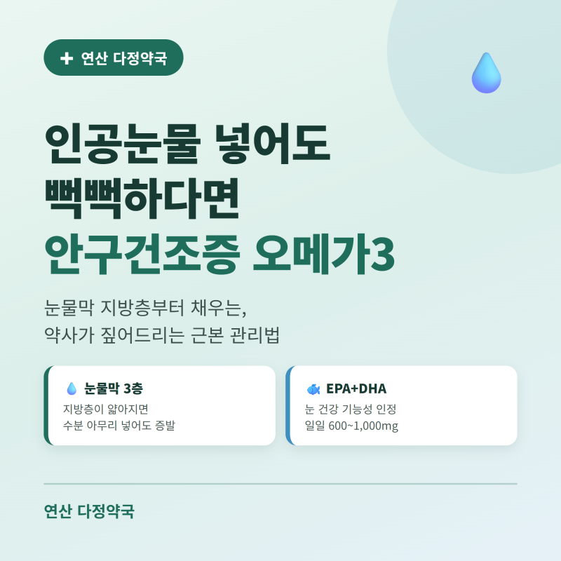 매일 인공눈물 넣어도 뻑뻑하다면? 안구건조증 오메가3 효능의 비밀