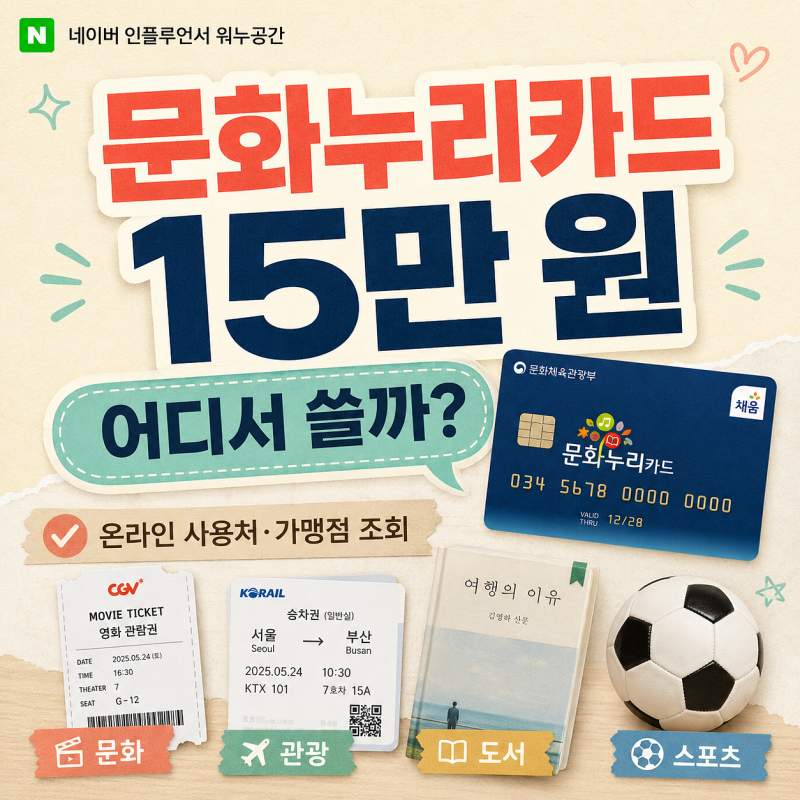 문화누리카드 15만 원 어디서 쓸까, 온라인 사용처와 가맹점 조회 방법