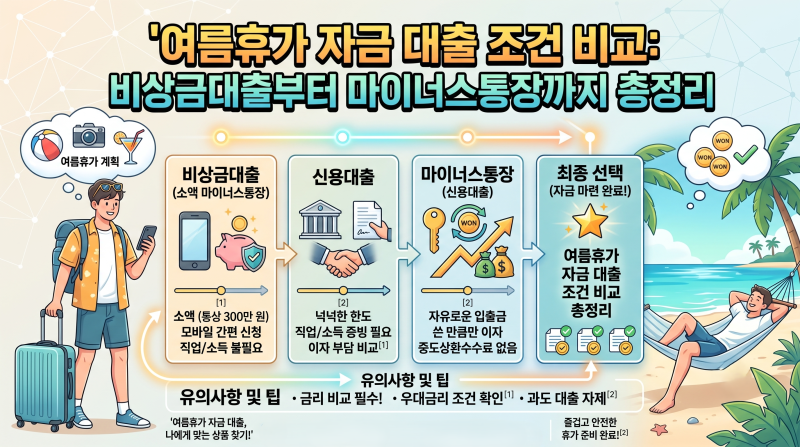 여름휴가 자금 대출 조건 비교: 비상금대출부터 마이너스통장까지 총정리