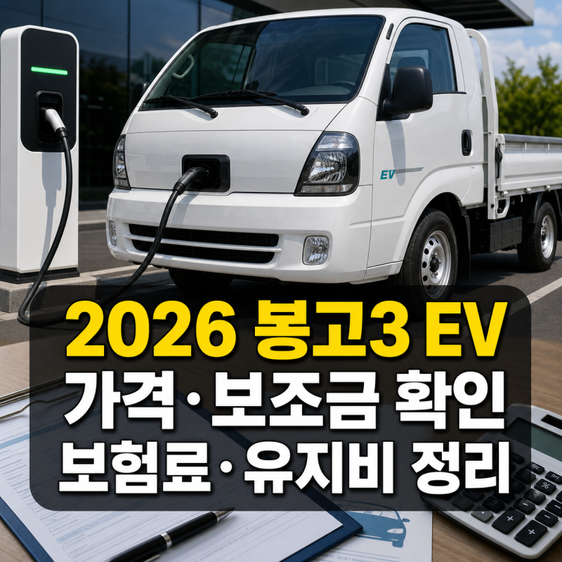 2026 봉고3 EV 신차 가격표와 보조금, 보험료, 유지비 정리