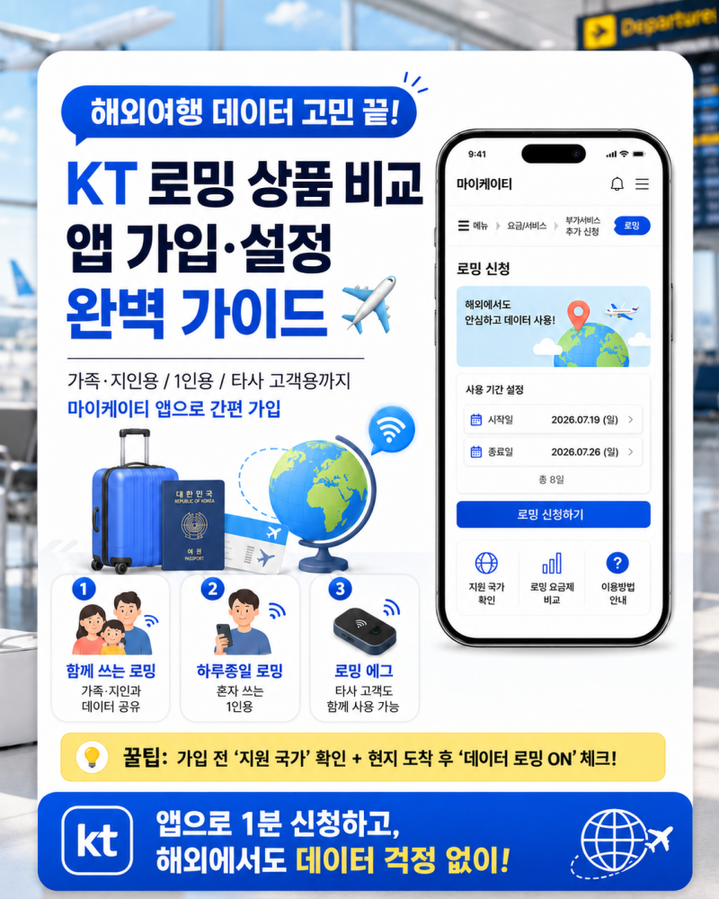해외여행 데이터 고민 끝! KT 로밍 상품 비교 및 앱 가입/설정 완벽 가이드 ✈️
