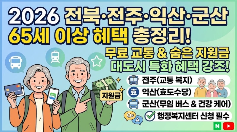 2026년 전북 및 주요 도시(전주·익산·군산) 65세 이상 혜택 총정리: 지자체 숨은 지원금부터 ....