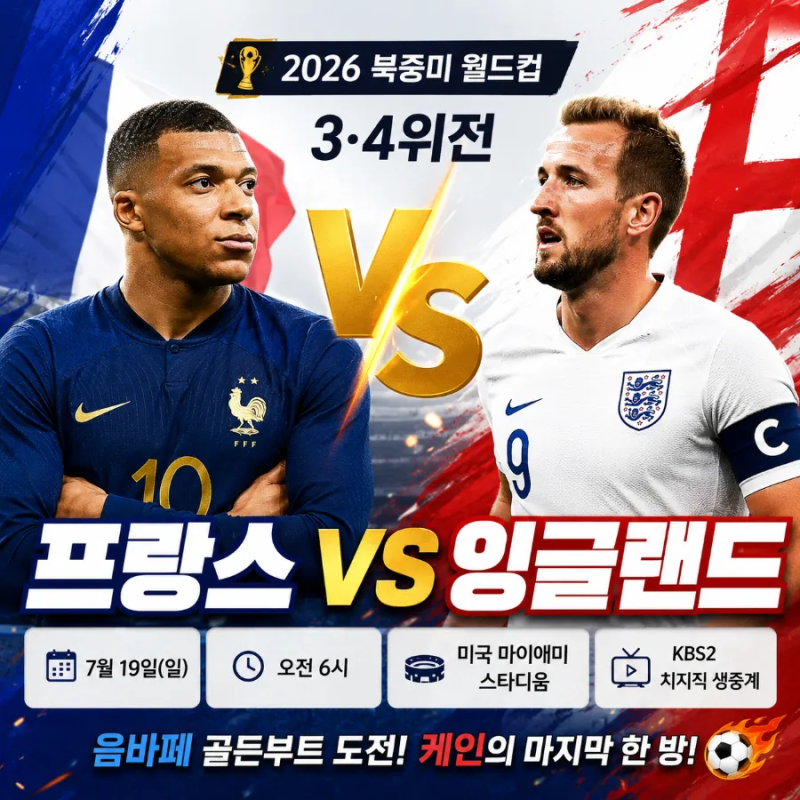 월드컵 3 4위전 프랑스 잉글랜드 오늘 축구중계 보기 케인 음바페 (오늘 2026년 7월 19일)