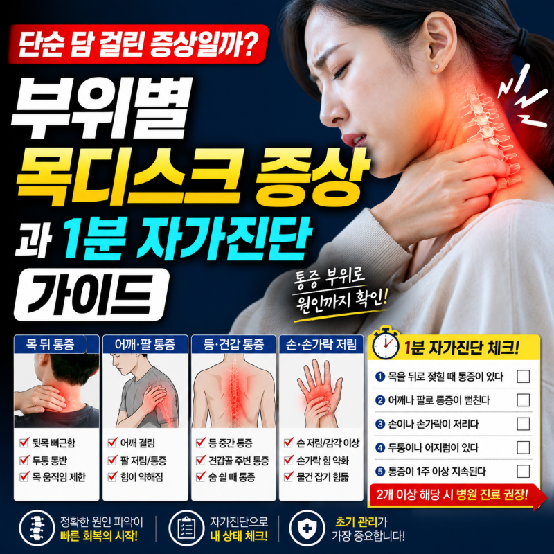 단순 담 걸린 증상일까? 부위별 목디스크 증상과 1분 자가진단 가이드