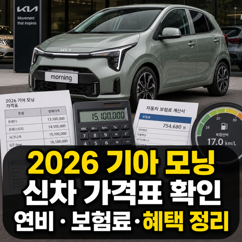 2026 기아 모닝 신차 가격표, 프레스티지 연비·보험료·혜택 정리