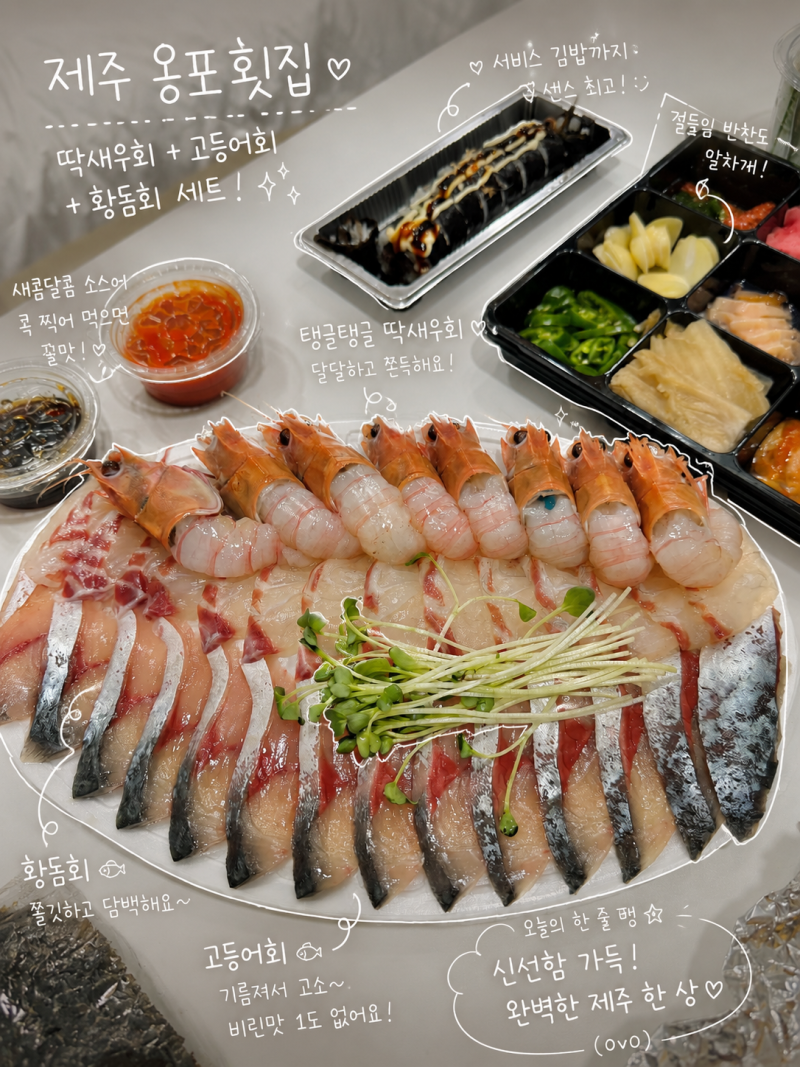 [제주맛집] 협재해수욕장 횟집 회포장 고민 끝! 황고딱(황돔회,고등어회,딱새우)세트 포장 후....