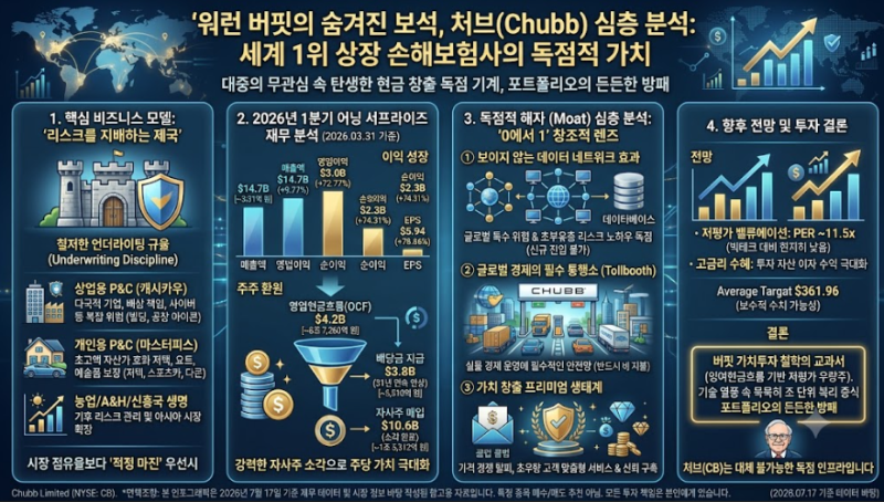 [미국주식] 처브(CB) 주가 전망: 워런 버핏이 몰래 사들인 '보험 제국', 피를 말리는 경쟁을 끝....