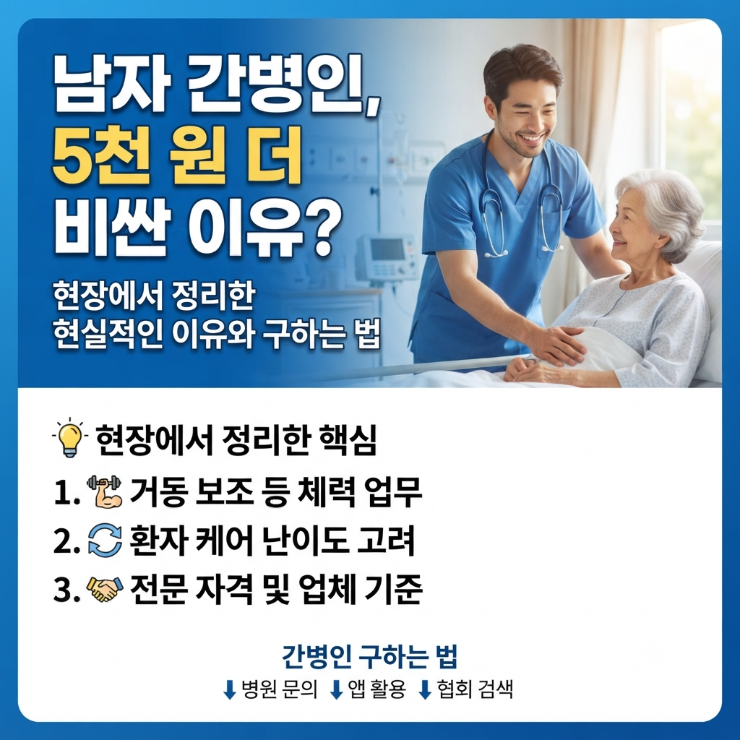 남자 간병인 비용, 왜 5천 원 더 비쌀까요? 구하는 법까지 현장에서 정리했어요