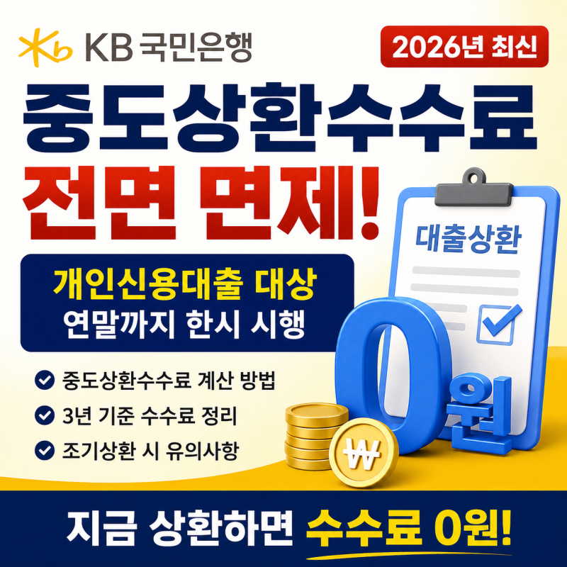 KB국민은행 중도상환수수료 면제, 신용대출 조기상환하면 얼마나 절약될까? (2026년 최신)