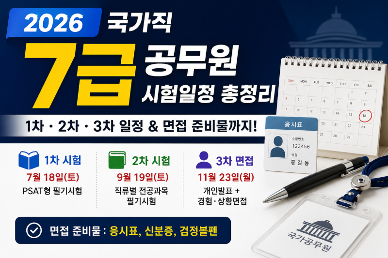2026 국가직 7급 공무원 시험일정 총정리 (1차·2차·면접 준비물까지)