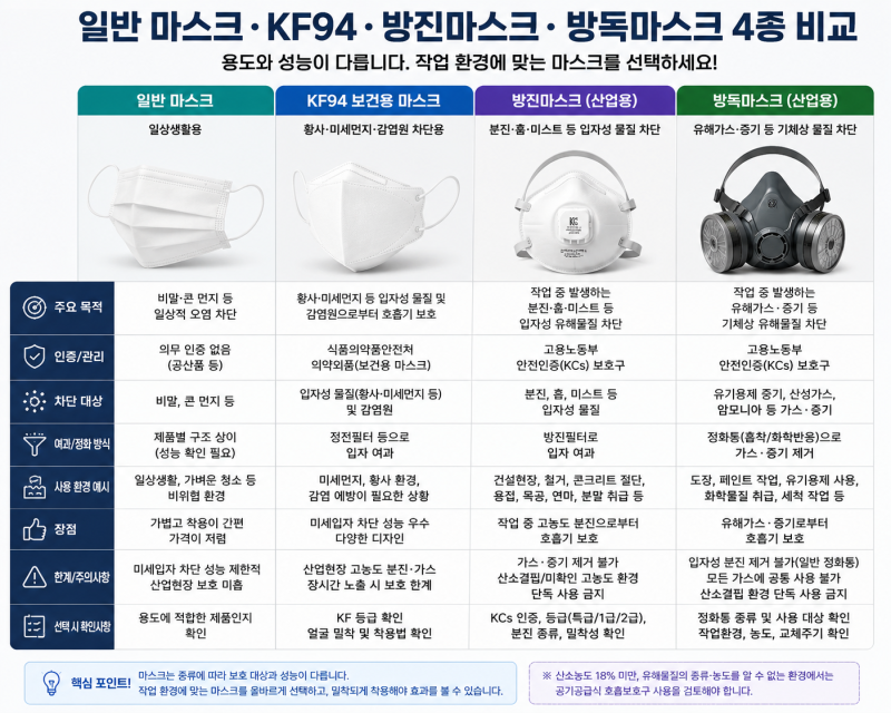 현장 작업용 마스크 종류 총정리 1부｜KF94와 방진·방독마스크 차이 및 선택 기준          ｜의....