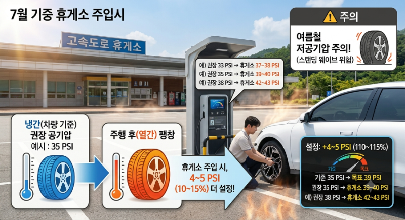 7월 한여름, 고속도로 휴게소 타이어 공기압 주입 꿀팁! (+스탠딩 웨이브 주의)
