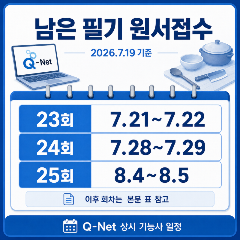 2026 한식조리기능사 시험일정 정리｜상시검정 원서접수, 필기·실기 준비 순서