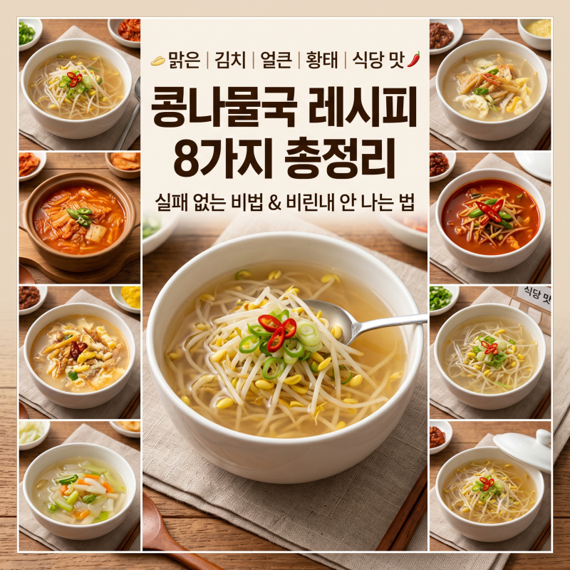 콩나물국 레시피 8가지 맑은 김치 얼큰 황태 식당 콩나물국 끓이는법 총정리