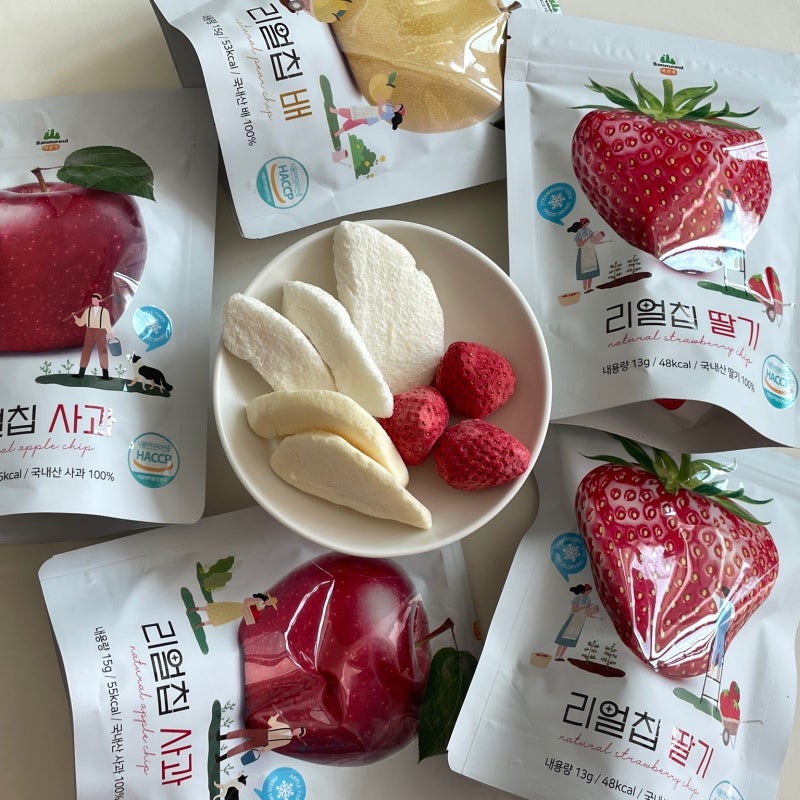 8개월 아기 간식 동결건조 과일 추천 산마을 리얼칩 딸기, 사과, 배 맛있는 간식시간