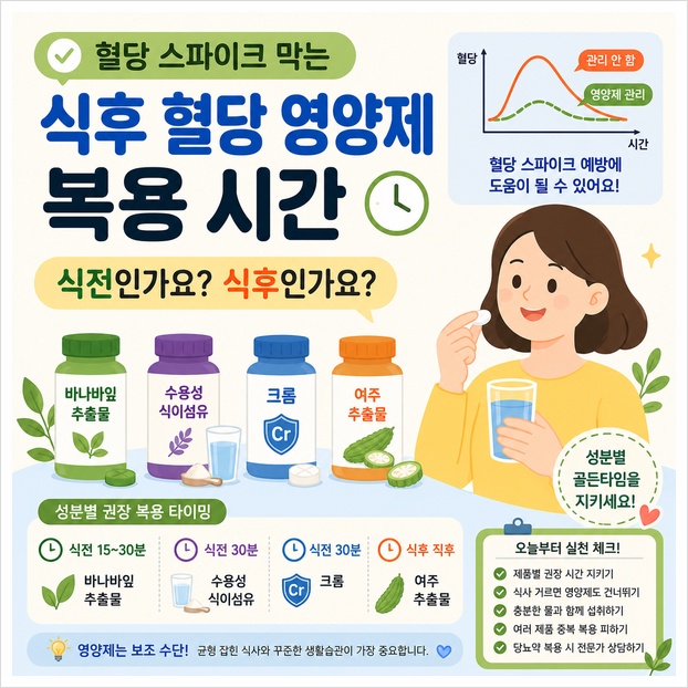 혈당 스파이크 막는 식후 혈당 영양제 복용 시간, 식전인가요 식후인가요?