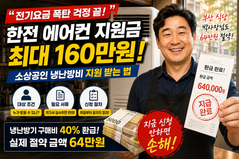 2026 한전 소상공인 에어컨 지원금 160만 원 받는 방법 총정리