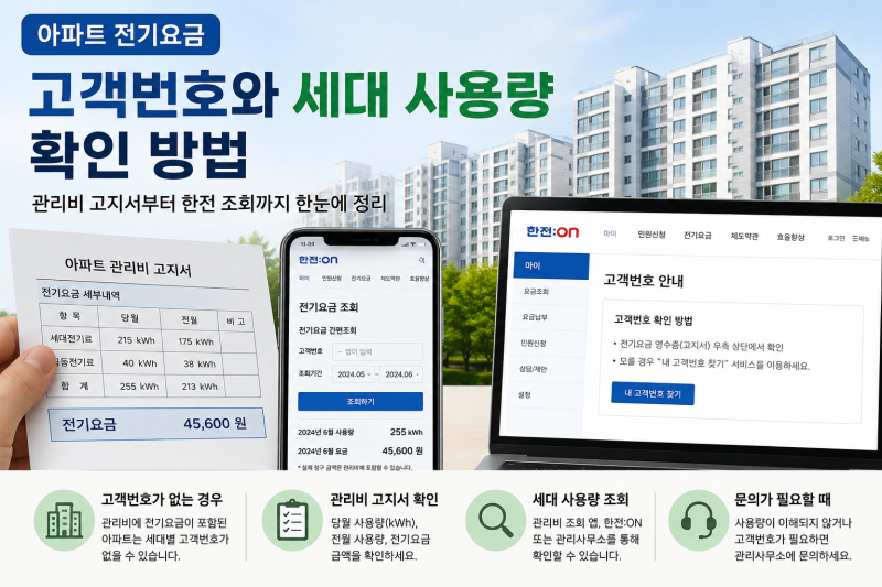 아파트 전기요금 고객번호 없을 때, 세대 사용량 확인 방법