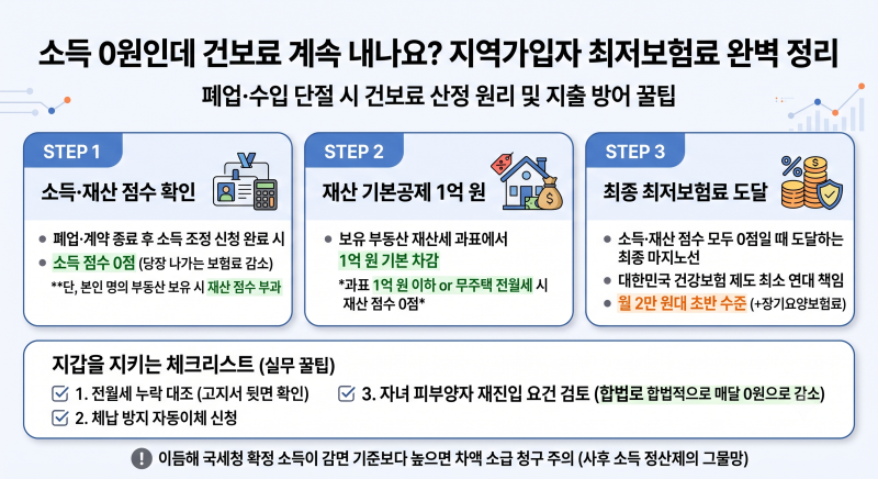 소득이 전혀 없을 때 지역건강보험료 계산 방식과 최저보험료 기준