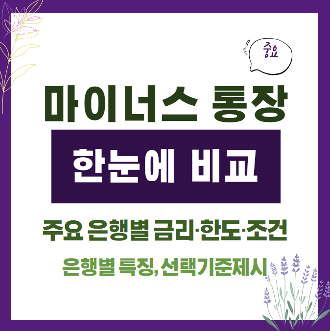 마이너스통장 비교! 주요 은행 금리·한도·조건 한눈에 정리(2026년 7월)