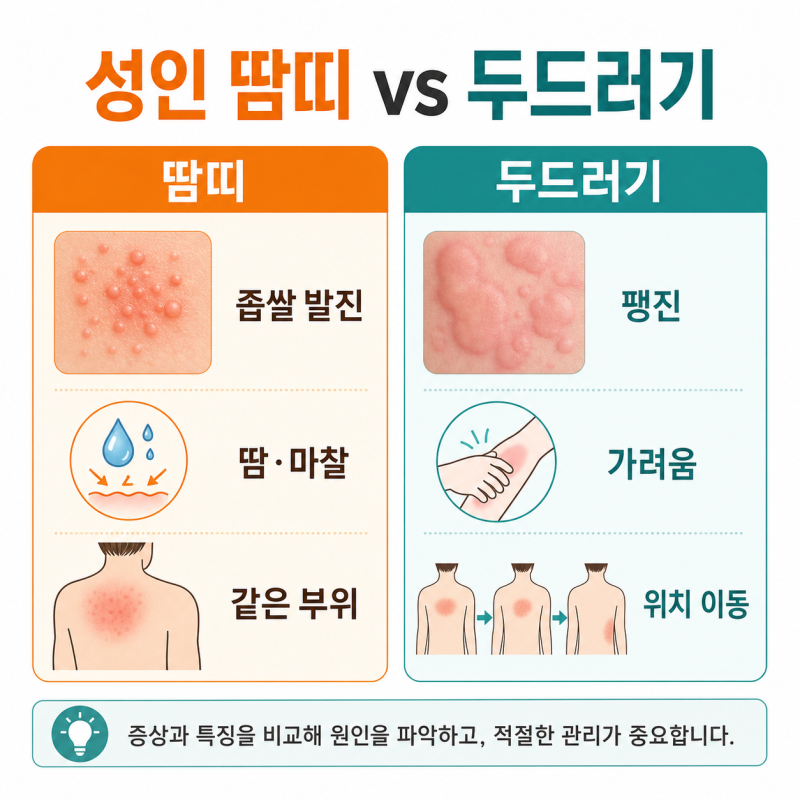 성인 땀띠 증상, 두드러기와 헷갈릴 때 보는 차이