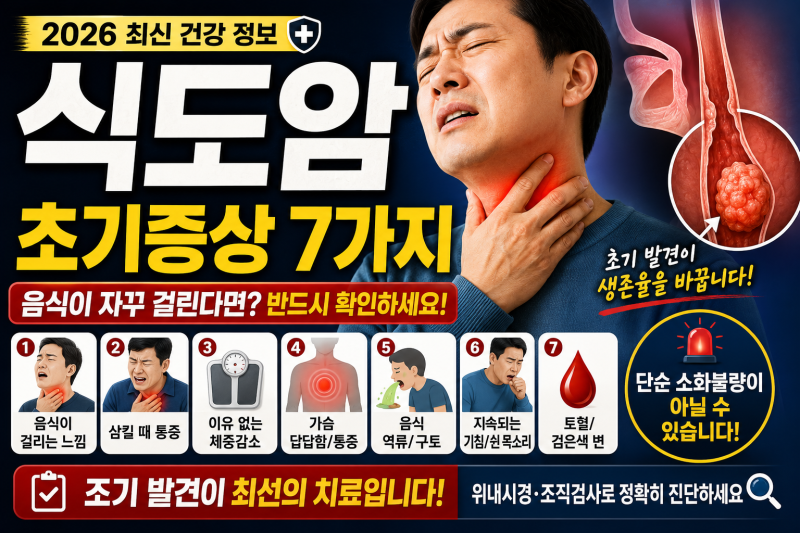 식도암 초기증상 7가지, 음식이 걸리는 느낌을 그냥 넘기면 안 되는 이유｜2026년 총정리