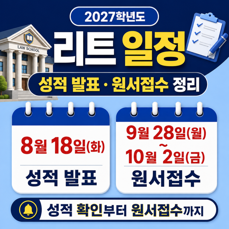 2027학년도 리트 시험일정, 성적 발표와 로스쿨 원서접수 일정