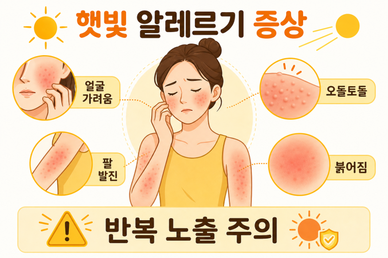 햇빛 알레르기 증상, 얼굴 팔 가려움과 일광화상 차이