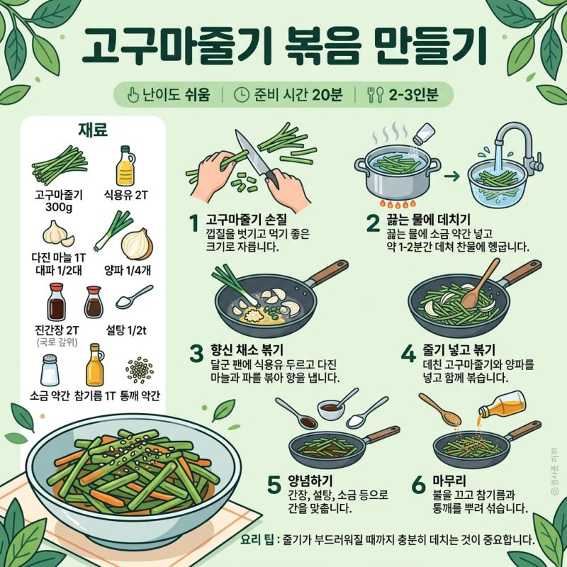 고구마줄기볶음 레시피 아삭한 식감이 살아있는 집밥 반찬 만들기