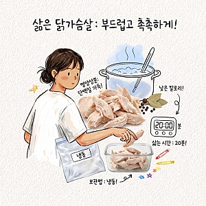 닭가슴살 효능 칼로리 단백질 삶는시간 부드럽게 보관 냉동 염지