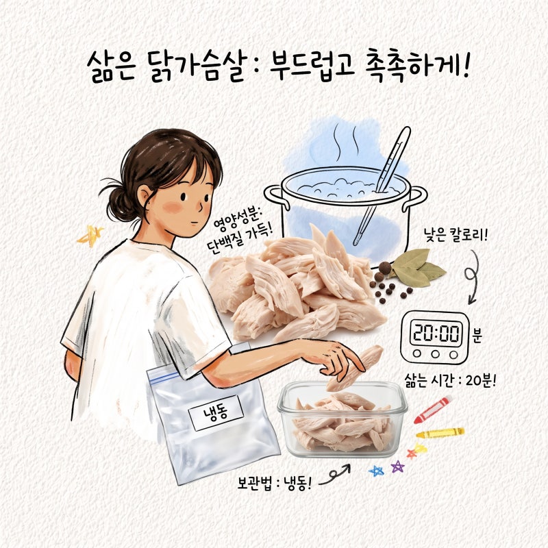 닭가슴살 효능 칼로리 단백질 삶는시간 부드럽게 보관 냉동 염지