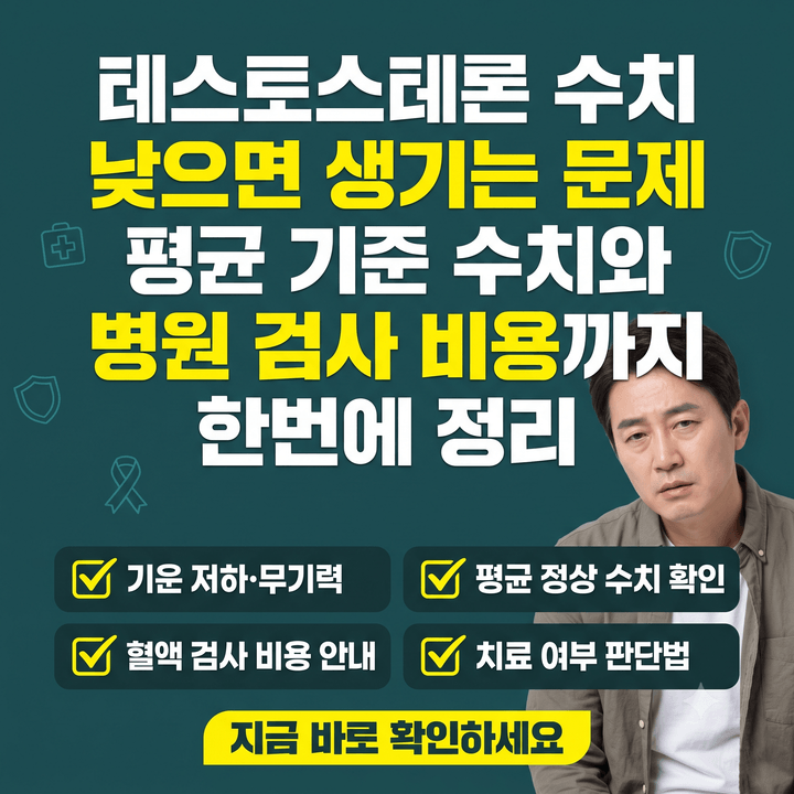테스토스테론 수치 낮으면 생기는 문제, 평균 기준 수치와 병원 검사 비용까지 한번에 정리