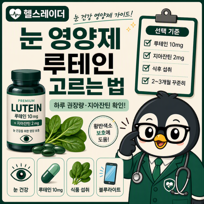 루테인 효과와 고르는 법 총정리 (하루 권장량·지아잔틴·눈 영양제 선택 기준)