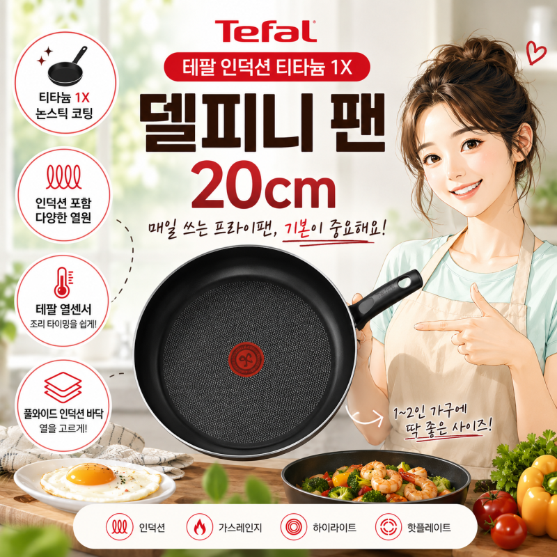테팔 인덕션 티타늄 1X 델피니 프라이팬 20cm 사용 후기[정리쟁이의 쓸모연구소]