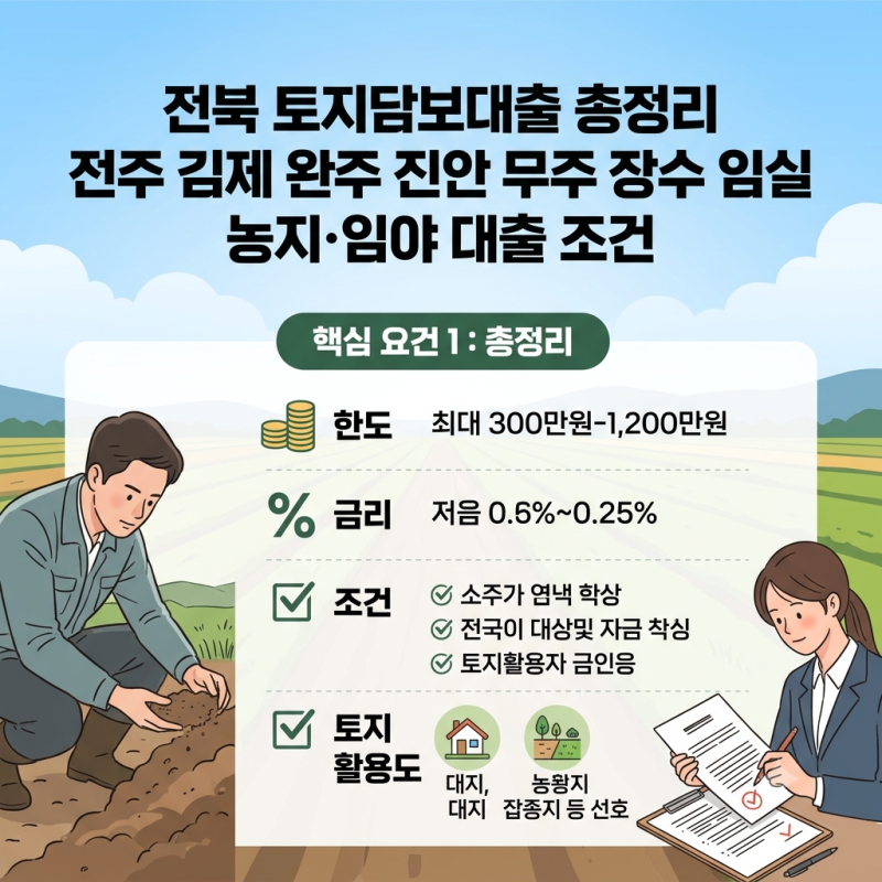 전북 토지담보대출 총정리 전주 김제 완주 진안 무주 장수 임실 순창 농지·임야 대출 조건