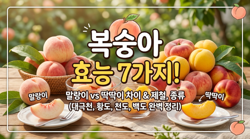 복숭아 효능 7가지! 말랑이와 딱딱이 차이까지 알아보기 l 제철, 종류(대극천, 황도, 천도, 백....
