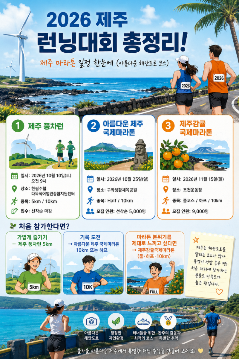 2026 제주 런닝대회 총정리! 제주 마라톤 일정 한눈에 (아름다운 해안도로 코스)