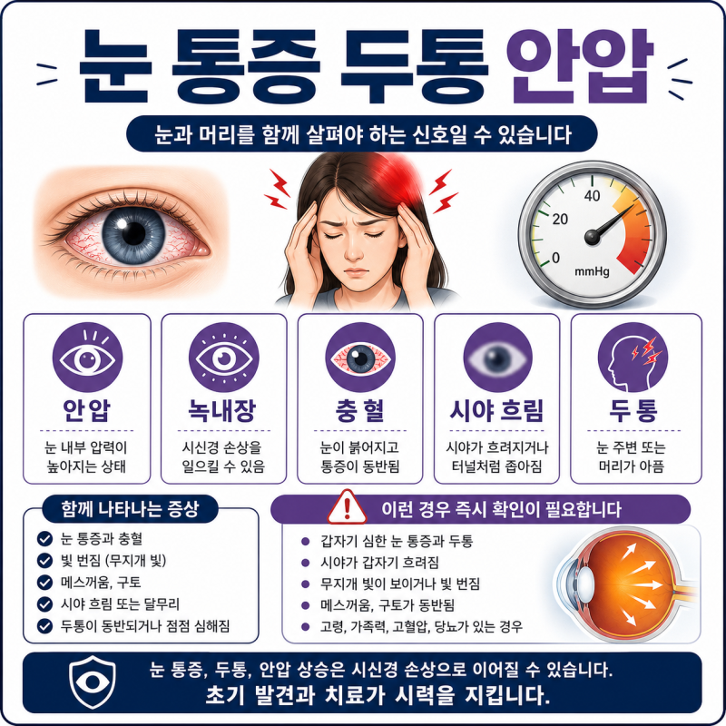 눈 통증 두통 안압 높은 증상, 응급 신호 정리