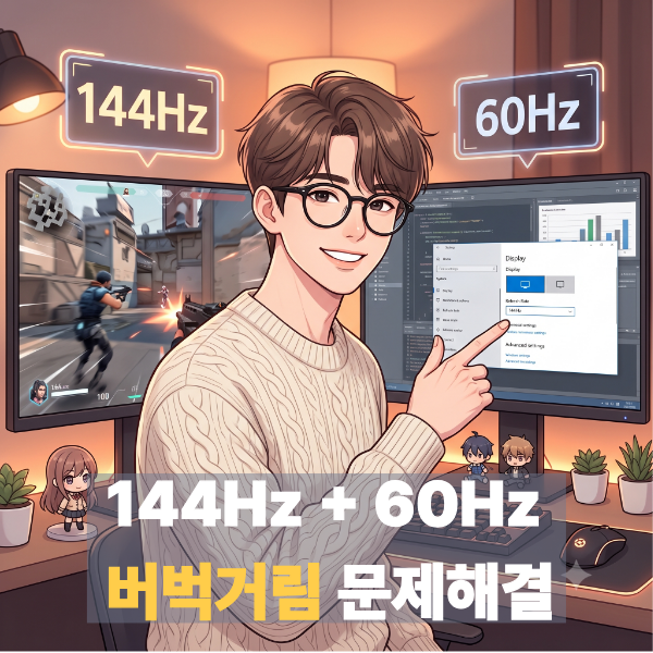 144Hz + 60Hz 서로 다른 주사율 듀얼 모니터 간헐적 버벅임(프레임드랍) 없애는 설정