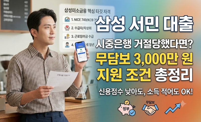 삼성 서민 대출, 시중은행 거절당했다면? 무담보 3,000만 원 지원 조건 총정리