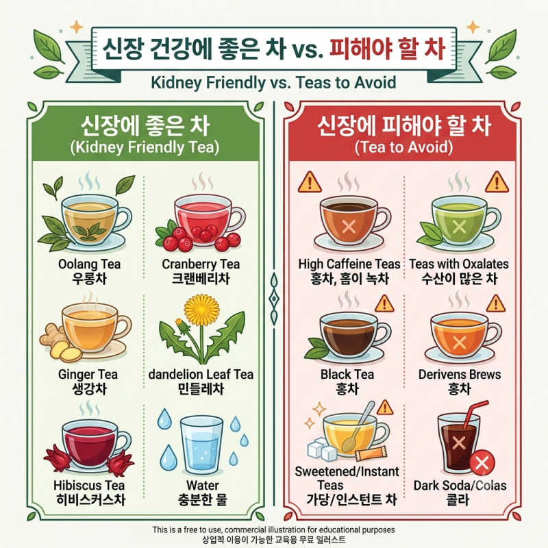 신장에 좋은 차, 신장 질환 유형별(만성신부전, 신장결석, 사구체신염, 부종/신증후군 등) 나....