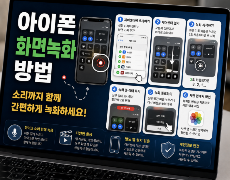 아이폰 화면 녹화 방법 소리까지 함께 녹화하는 설정