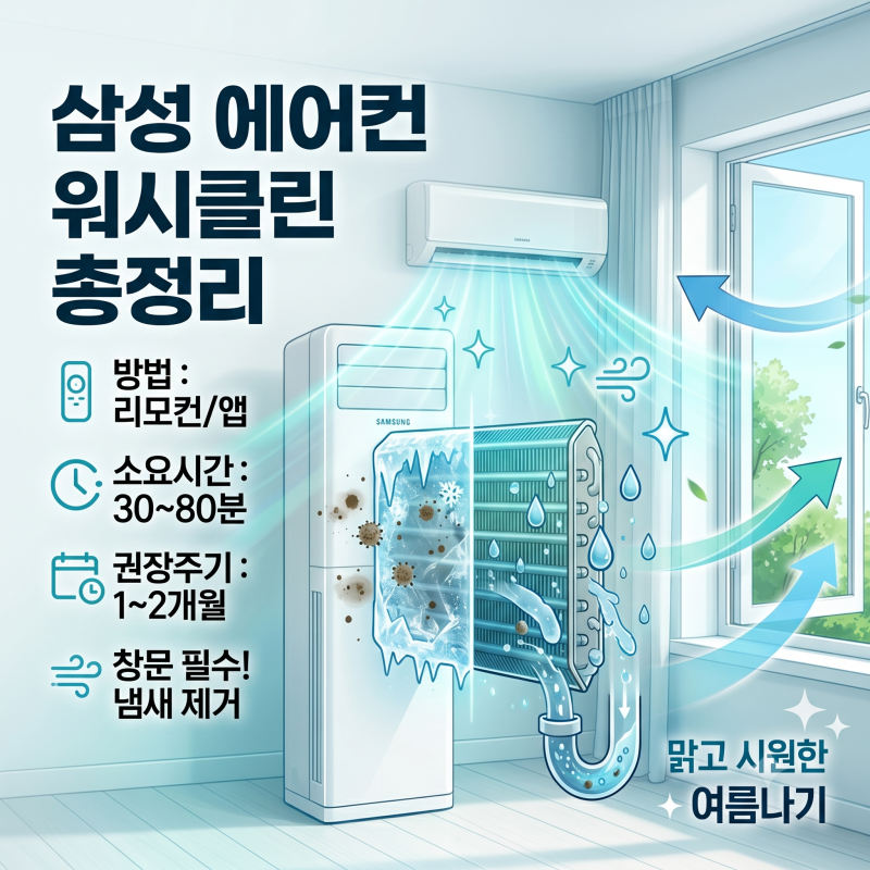 삼성 에어컨 워시클린 방법 30분 냄새 제거 완료