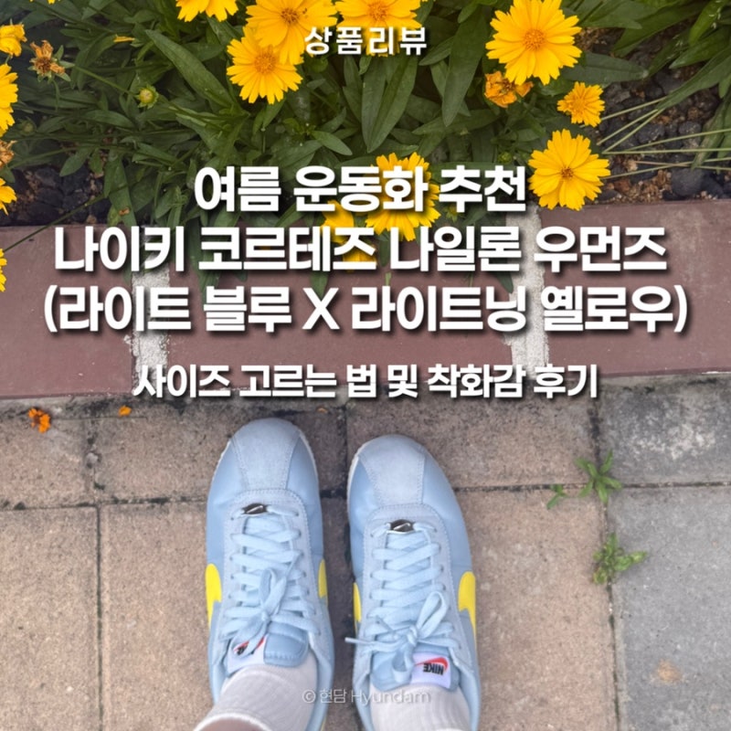 여름 운동화 추천 나이키 코르테즈 나일론 우먼즈 라이트 블루 라이트닝 옐로우 DZ2795-404 사....