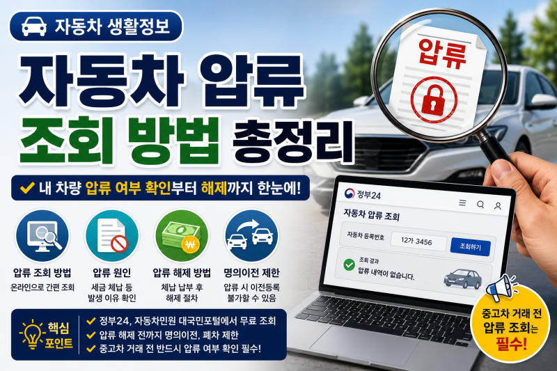 자동차 압류 조회 방법 총정리｜내 차량 압류 여부 확인부터 해제까지