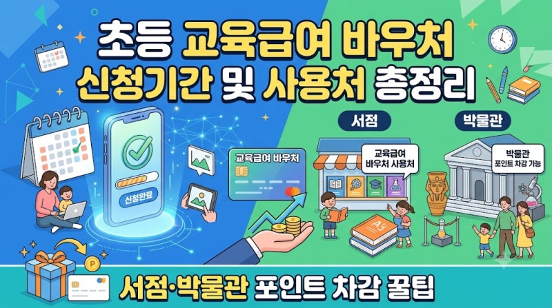 초등 교육급여 바우처 신청기간 및 사용처 총정리: 서점·박물관 포인트 차감 꿀팁