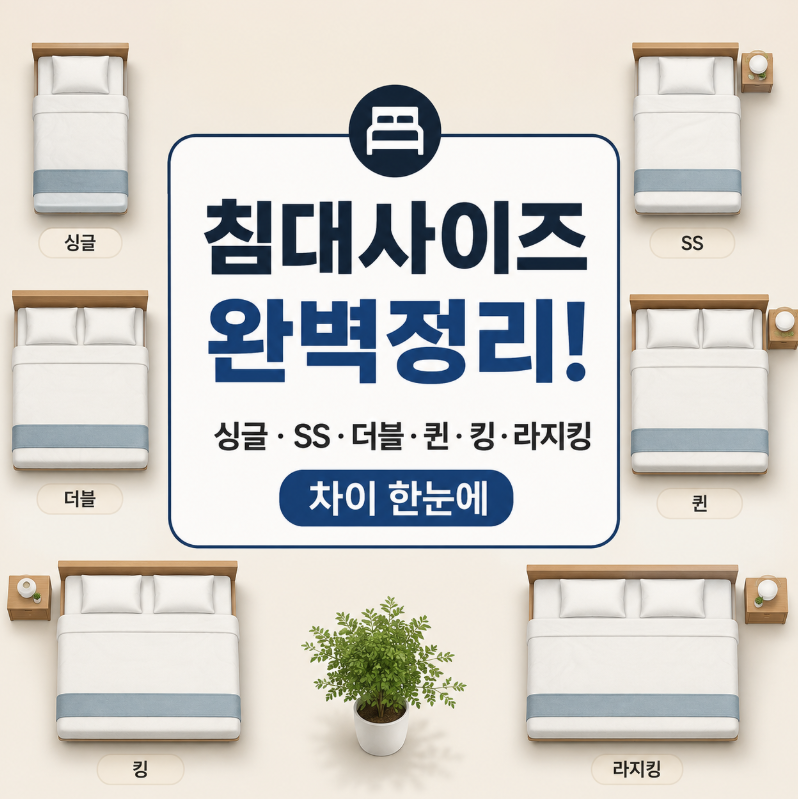 침대사이즈 완벽정리! 싱글·SS·더블·퀸·킹·라지킹 차이 한눈에