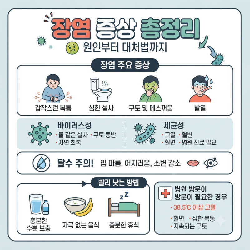 장염 증상 이렇게 나타납니다! 설사·복통·구토 원인과 대처법 총정리